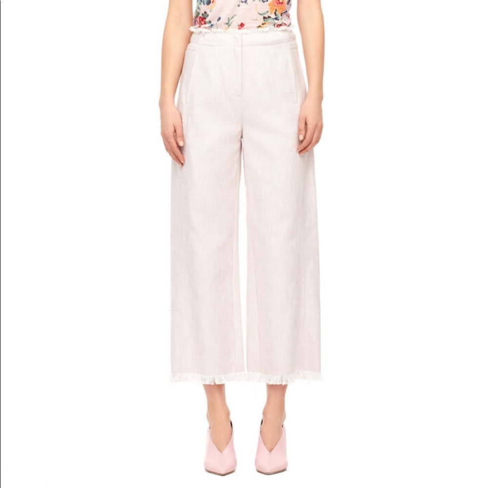 Rebecca Taylor Slub Suiting Wide Leg Crop Pant